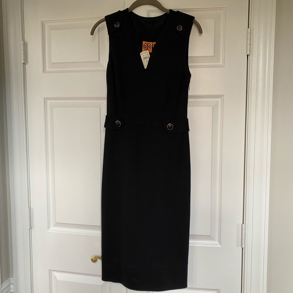 Tory Burch size XS chocolate brown dress w/ epaulettes & leather buttons
